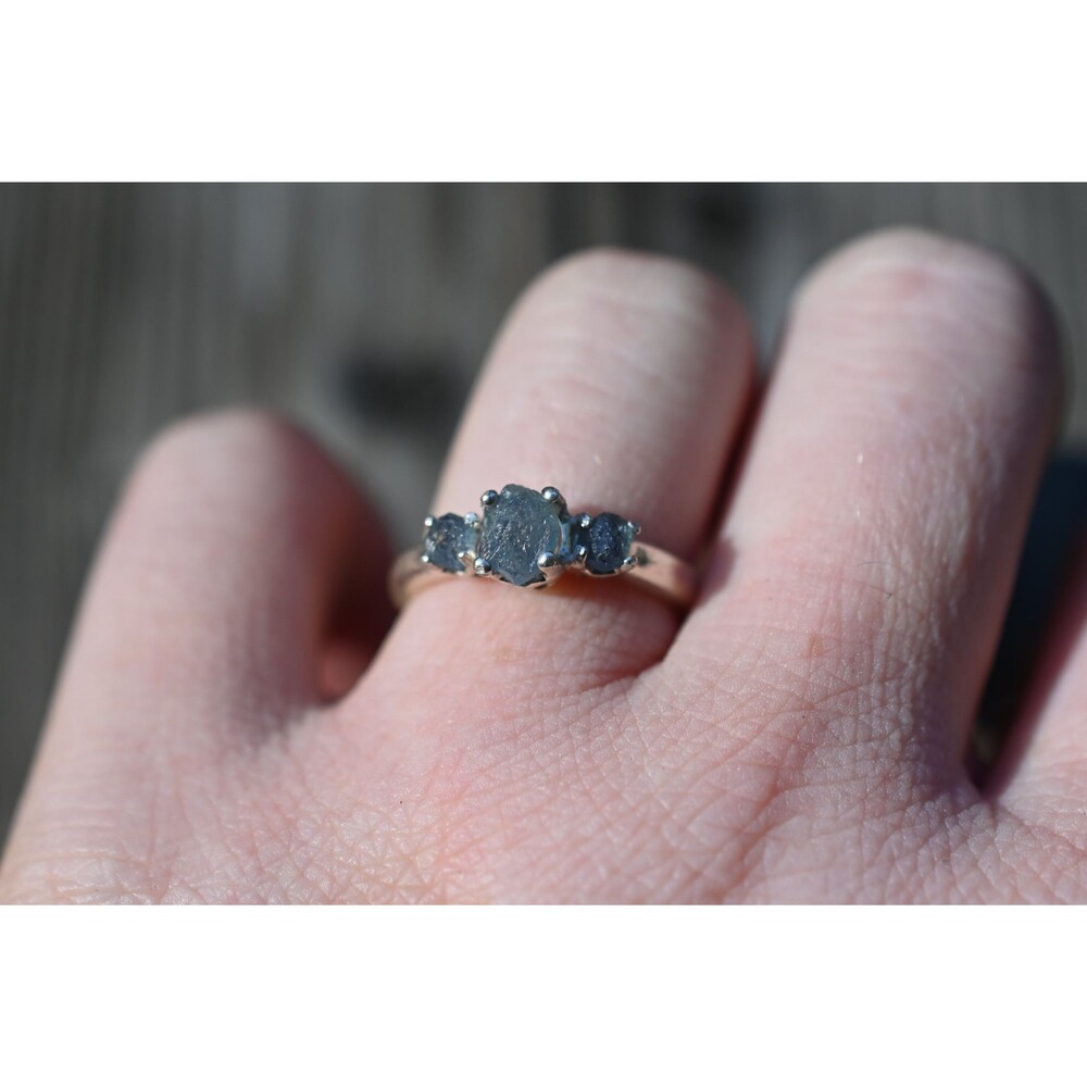 Blue Sapphire ring, Gemstone Jewelry, Simple Engagement Ring, Raw Diamond Ring,